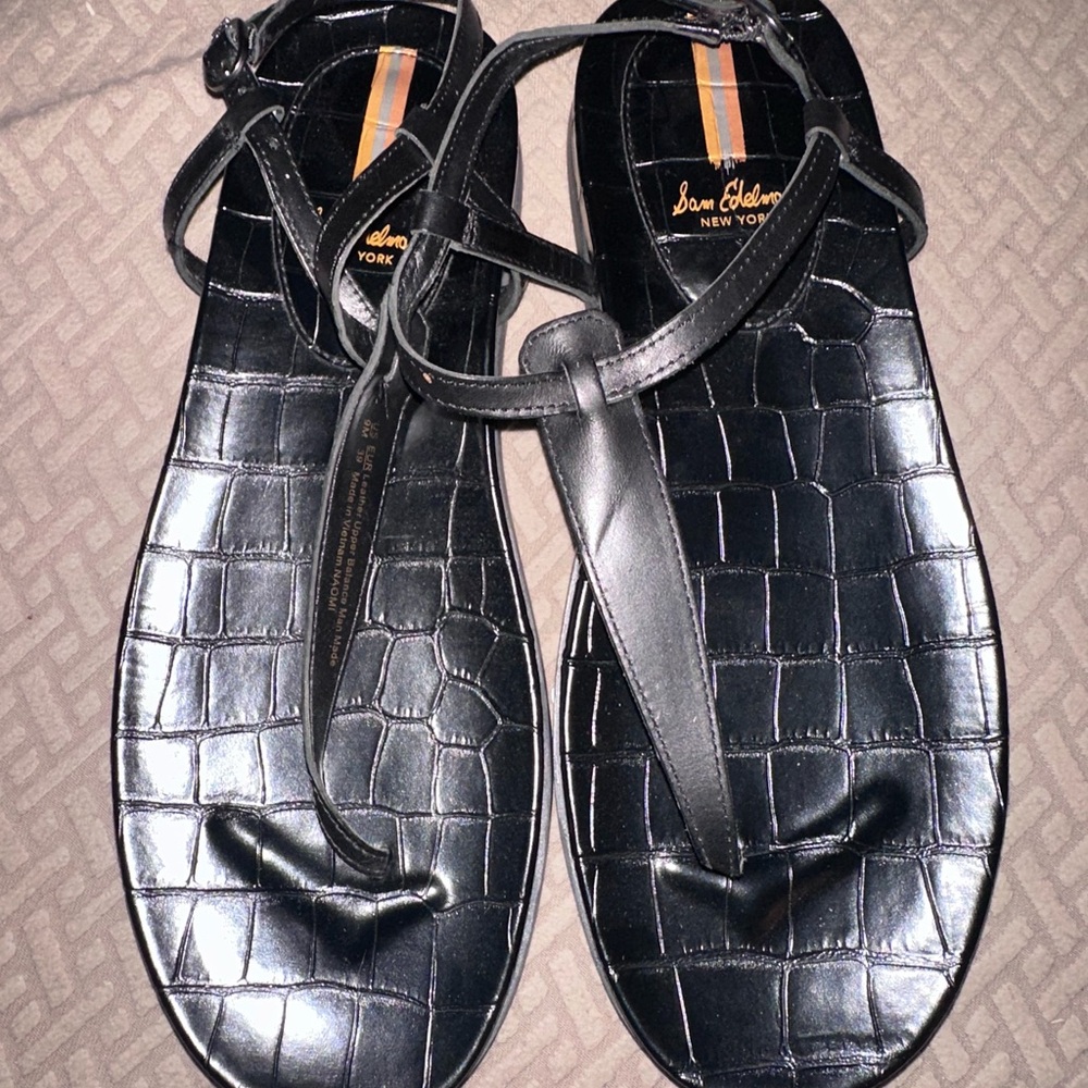 Sam Edelman Black Croc-Embossed Sandals - Picture 2 of 4